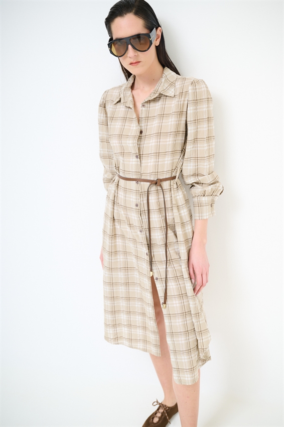 ABITO CHEMISIER MIDI A QUADRI CON CINTURA