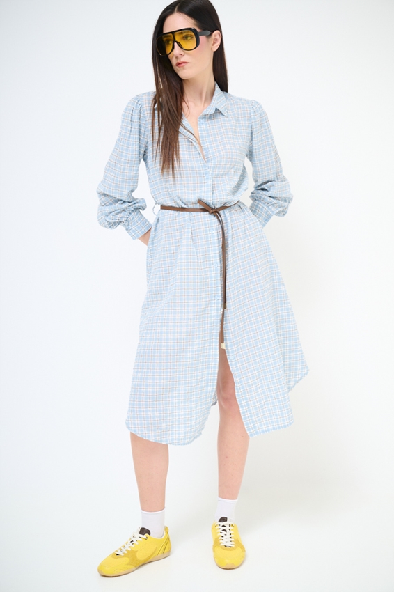 ABITO CHEMISIER MIDI A QUADRI CON CINTURA