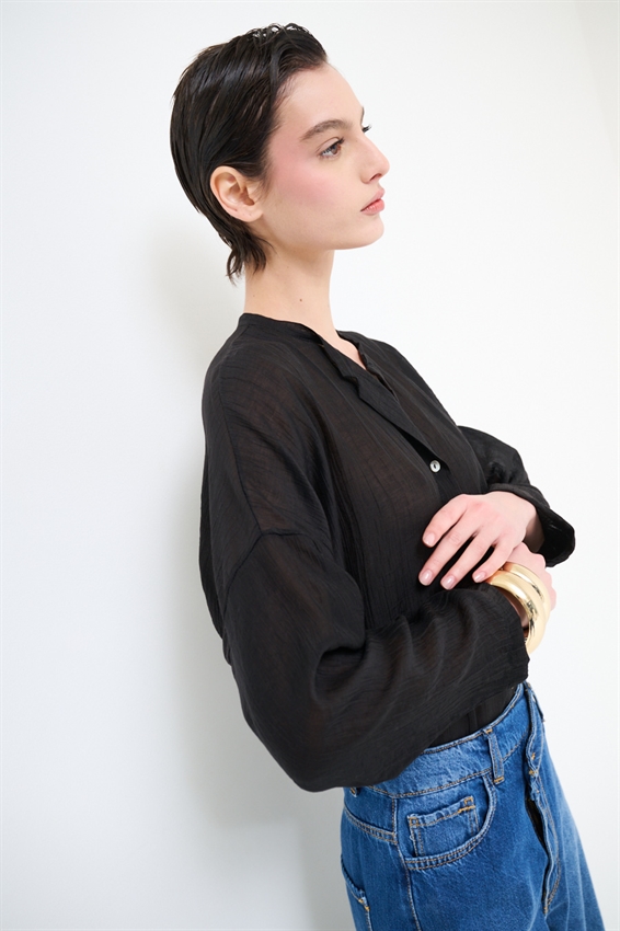 CAMICIA OVER CON COLLO COREANA E NODO