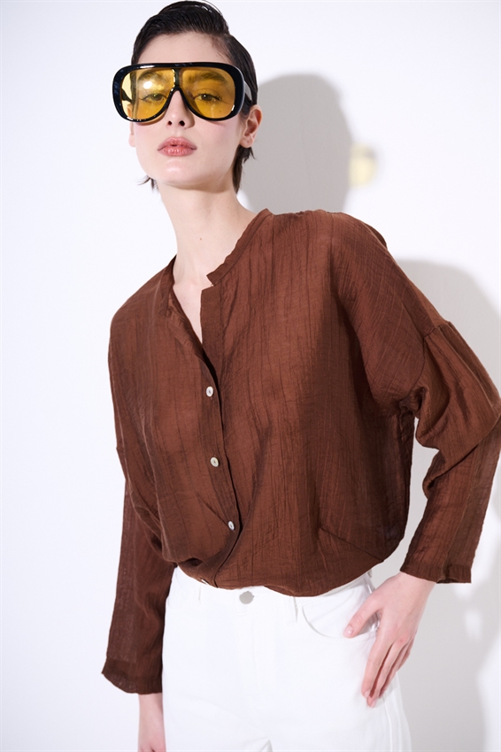 CAMICIA OVER CON COLLO COREANA E NODO