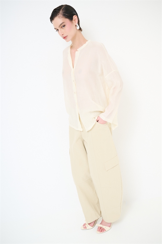 CAMICIA OVER CON COLLO COREANA E NODO