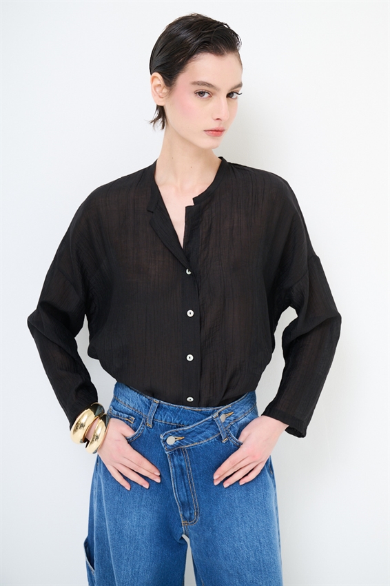 CAMICIA OVER CON COLLO COREANA E NODO