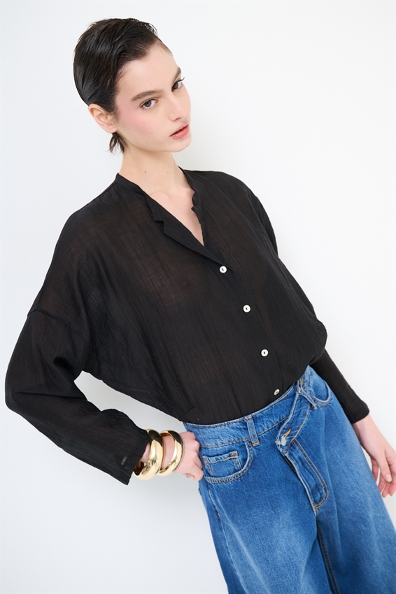 CAMICIA OVER CON COLLO COREANA E NODO