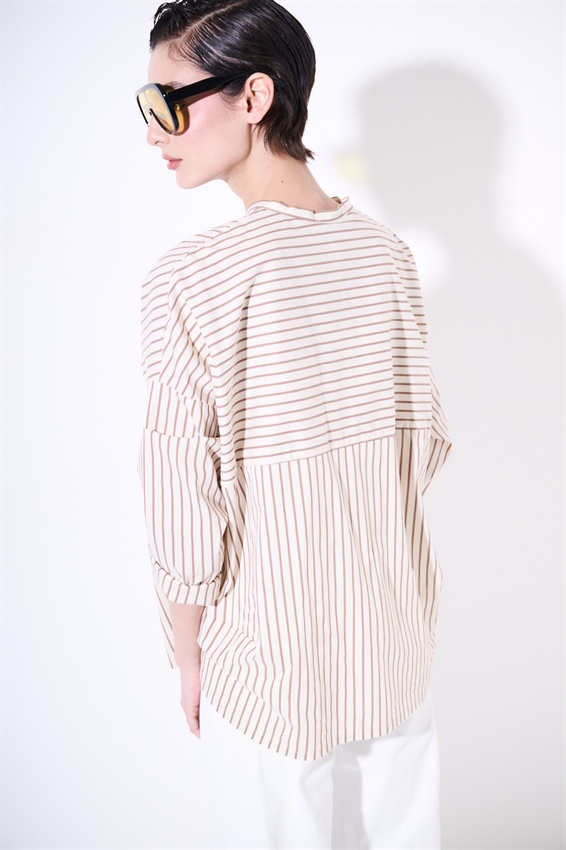 CAMICIA RIGATA A OVETTO COLLO COREANA