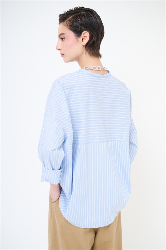 CAMICIA RIGATA A OVETTO COLLO COREANA