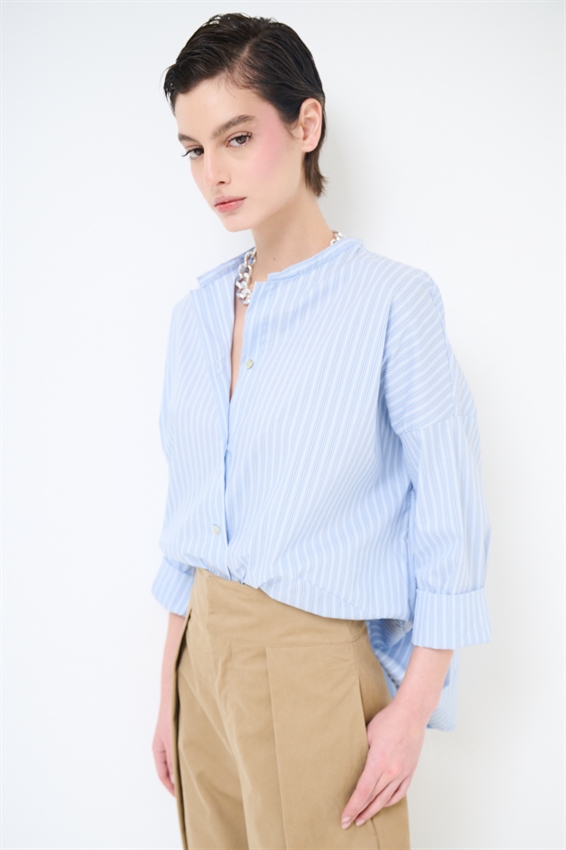 CAMICIA RIGATA A OVETTO COLLO COREANA