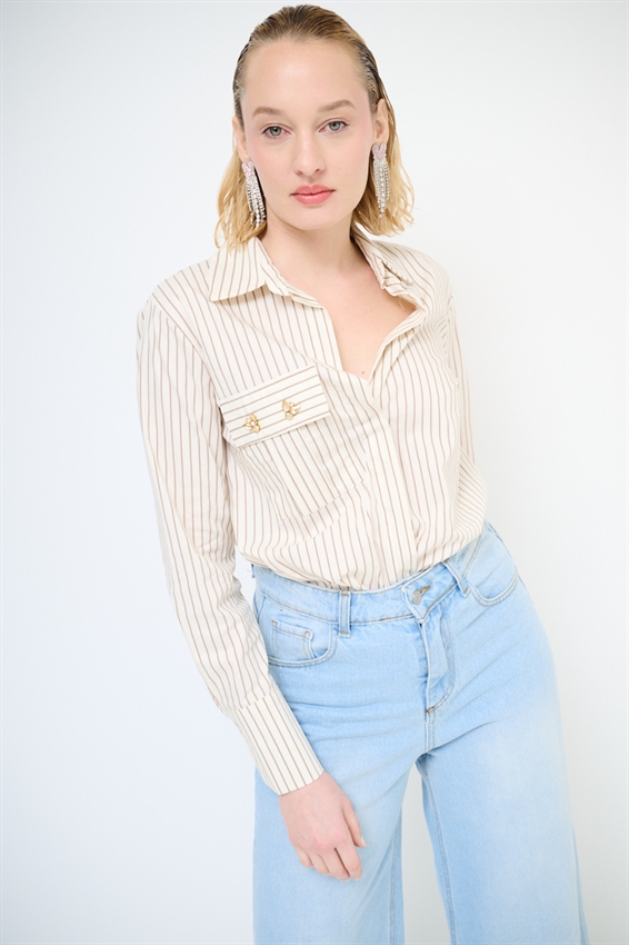 CAMICIA A RIGHE CON STRASS