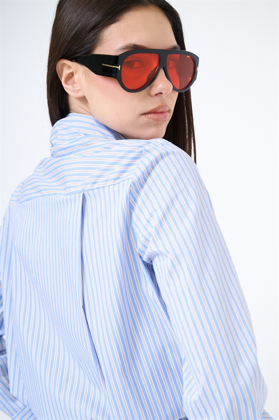 CAMICIA OVER RIGATA CON FOULARD