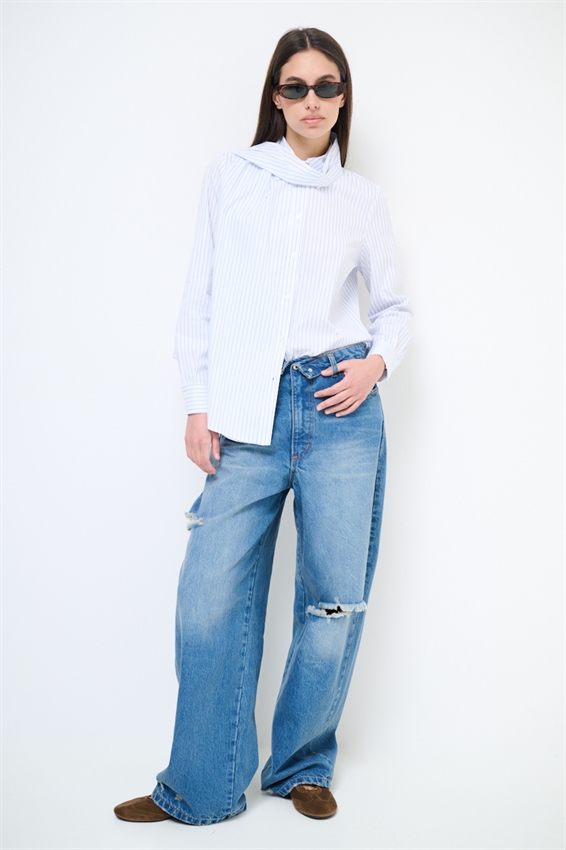 CAMICIA OVER RIGATA CON FOULARD