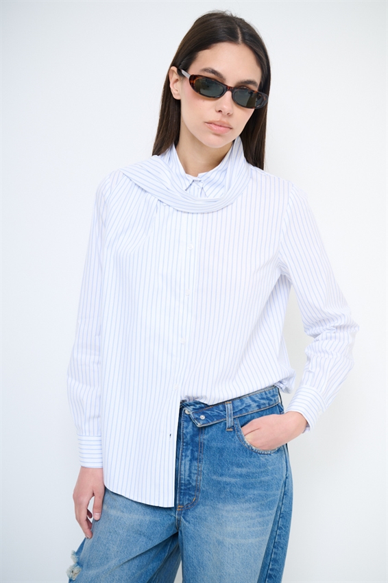 CAMICIA OVER RIGATA CON FOULARD