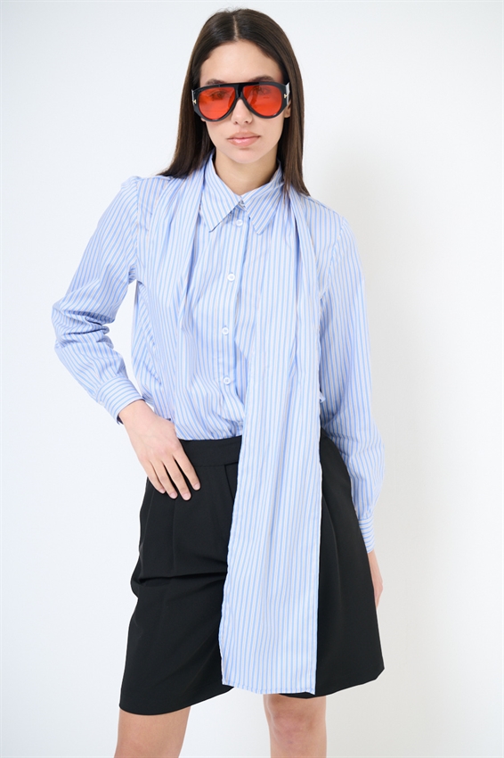 CAMICIA OVER RIGATA CON FOULARD
