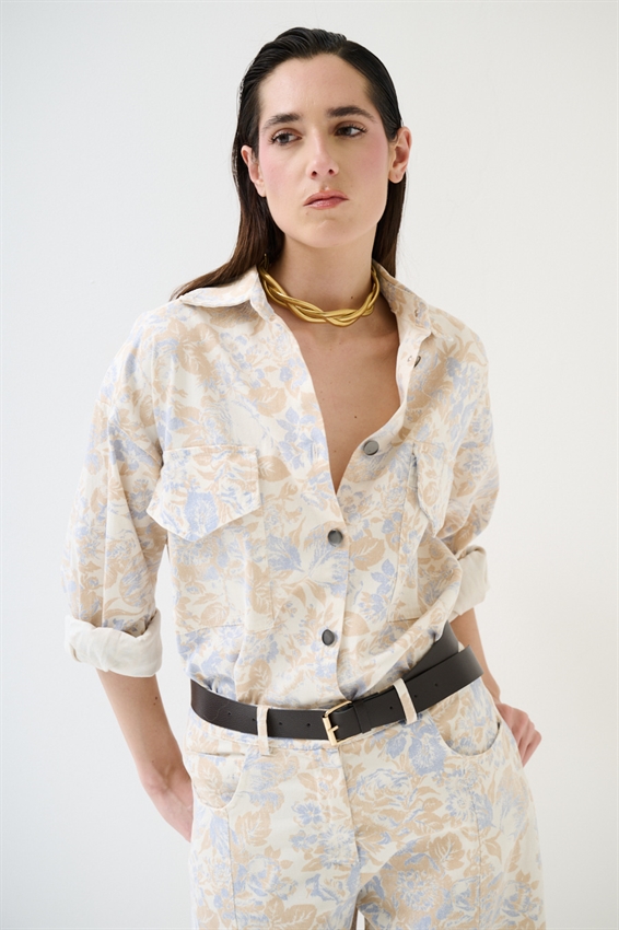 CAMICIA IN GABARDINA STAMP. OVER A DUE TASCHE