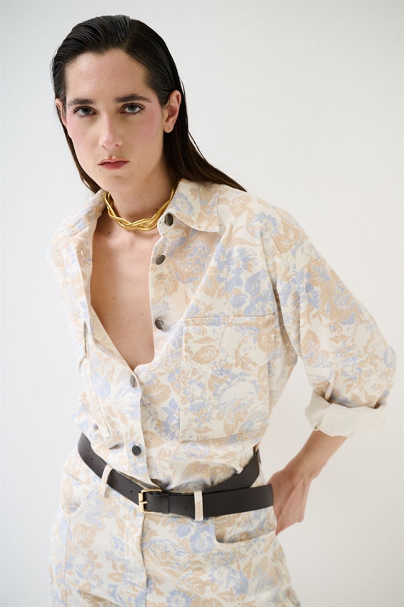 CAMICIA IN GABARDINA STAMP. OVER A DUE TASCHE