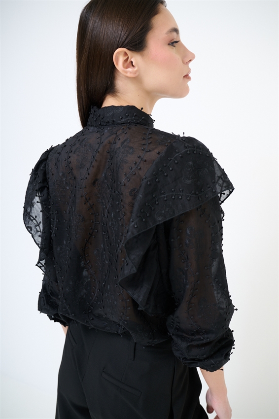 CAMICIA CON MAXI GALA SULLA SPALLA