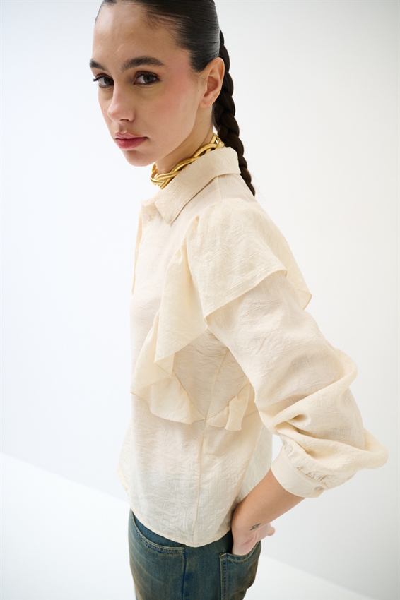 CAMICIA CON MAXI GALA SULLA SPALLA