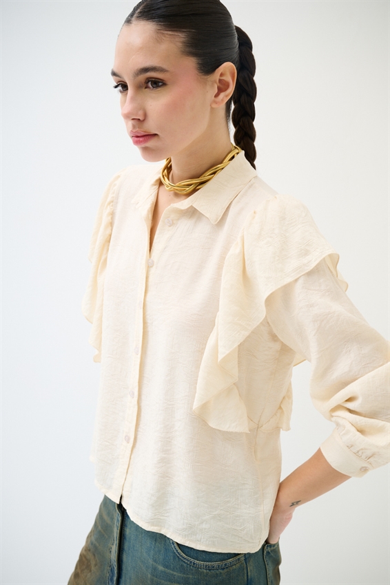 CAMICIA CON MAXI GALA SULLA SPALLA