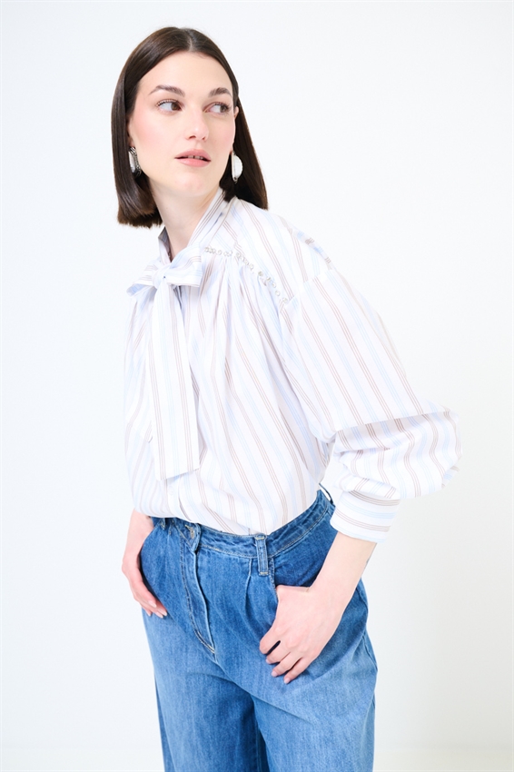 CAMICIA OVER RIGA CASTONI + FIOCCO