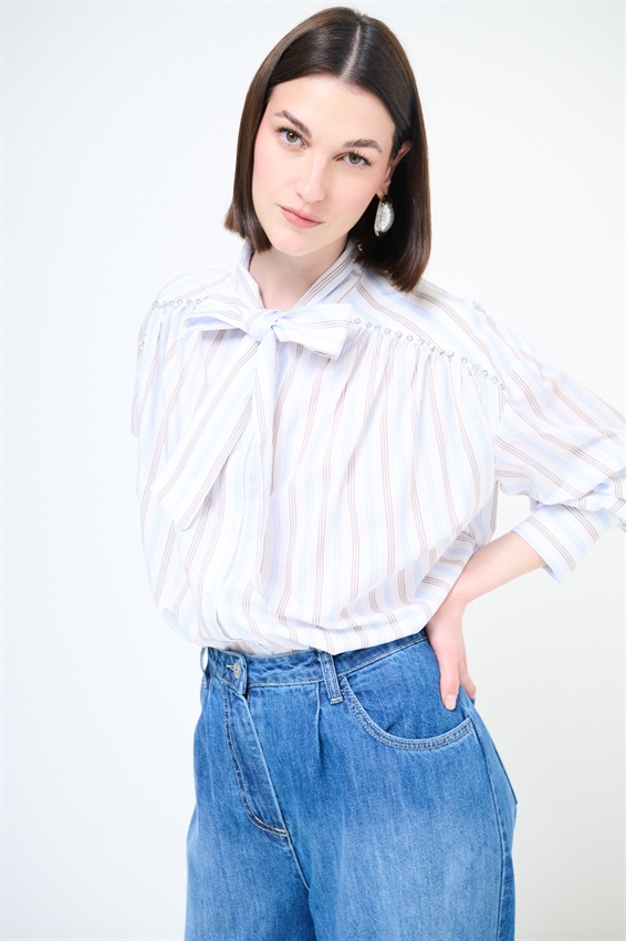 CAMICIA OVER RIGA CASTONI + FIOCCO