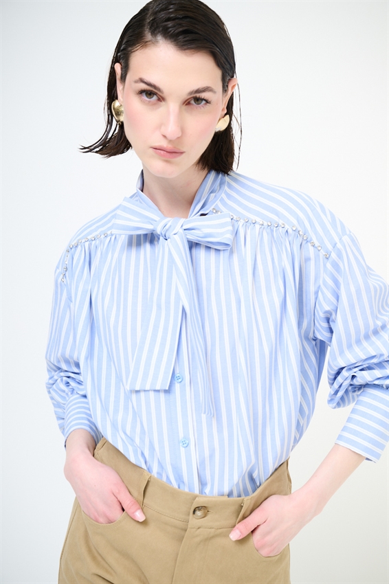 CAMICIA OVER RIGA CASTONI + FIOCCO