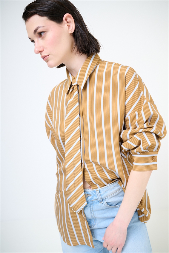 CAMICIA RIGA CON CRAVATTA E CASTONI