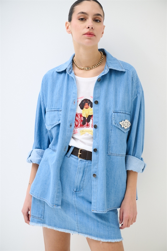 CAMICIA OVER IN DENIM CON TERMO ADESIVO