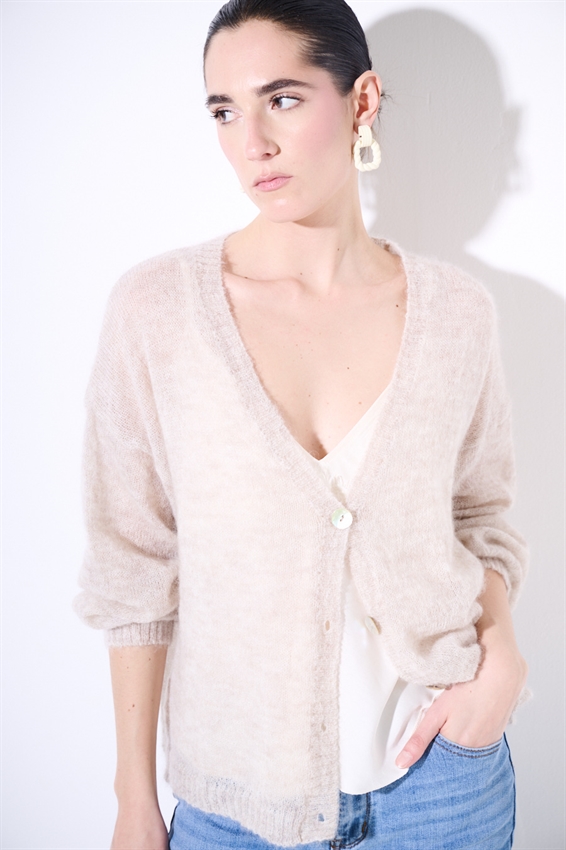 CARDIGAN SCOLLO V IN MISTO MOHAIR