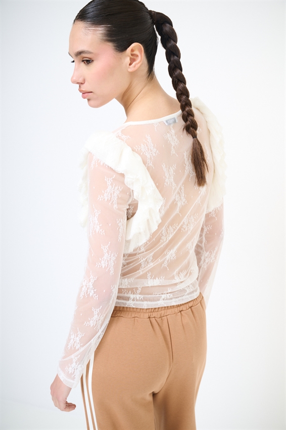 BLUSA PARICOLLO PIZZO CON DOPPIE ROUCHES