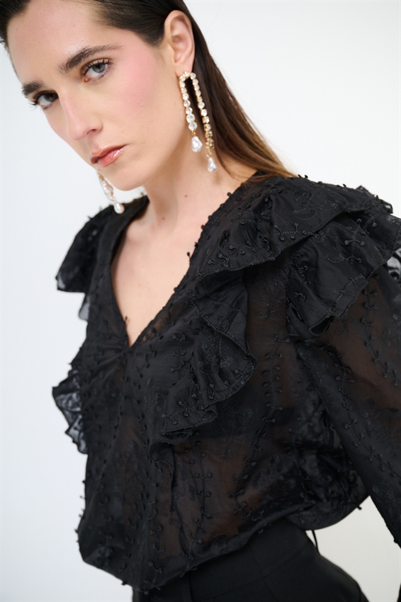 BLUSA CON RICAMO E SCOLLO A V