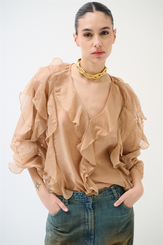 BLUSA CON SCOLLO A V E JABOT