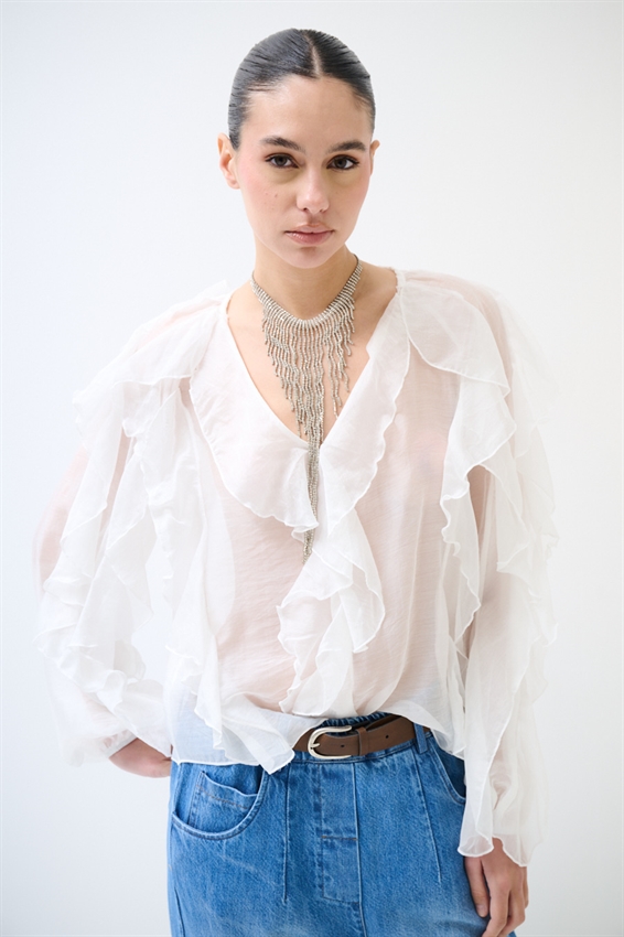 BLUSA CON SCOLLO A V E JABOT