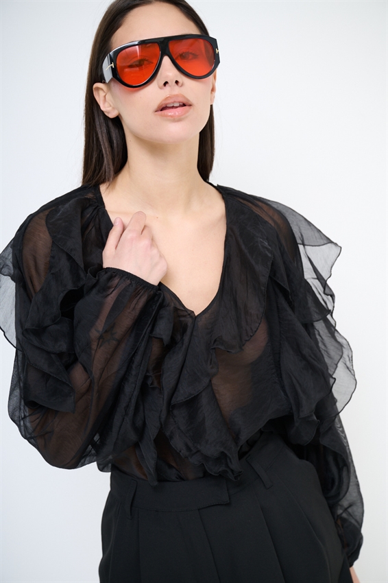 BLUSA CON SCOLLO A V E JABOT