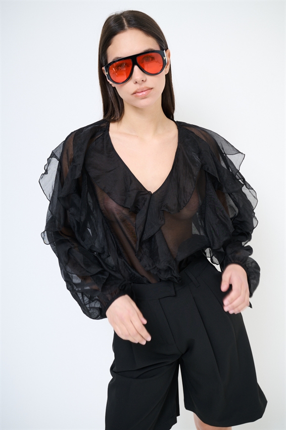 BLUSA CON SCOLLO A V E JABOT