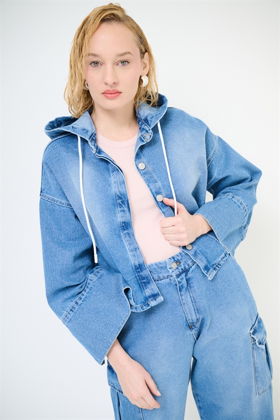 GIUBBOTTO DENIM CON CAPPUCCIO