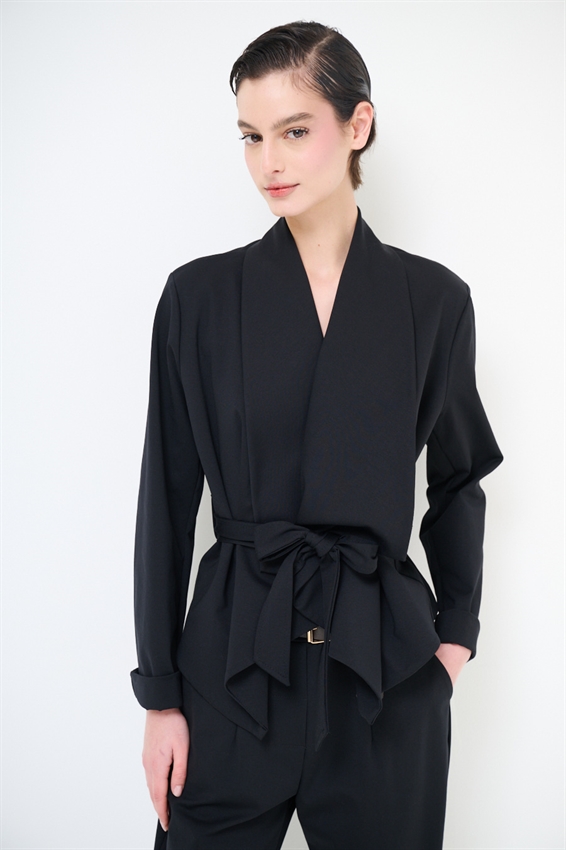 GIACCA KIMONO CON CINTURA IN PUNTO MILANO