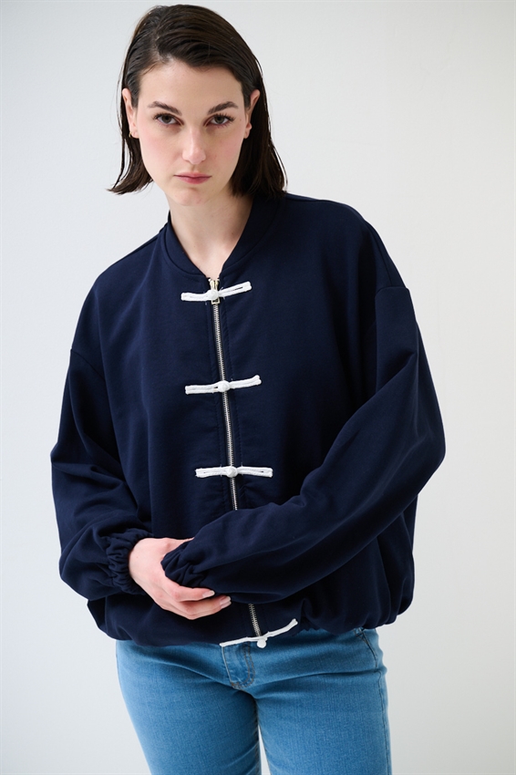 GIACCA FELPA ZIP CON DOPPIA CHIUSURA ALAMARI