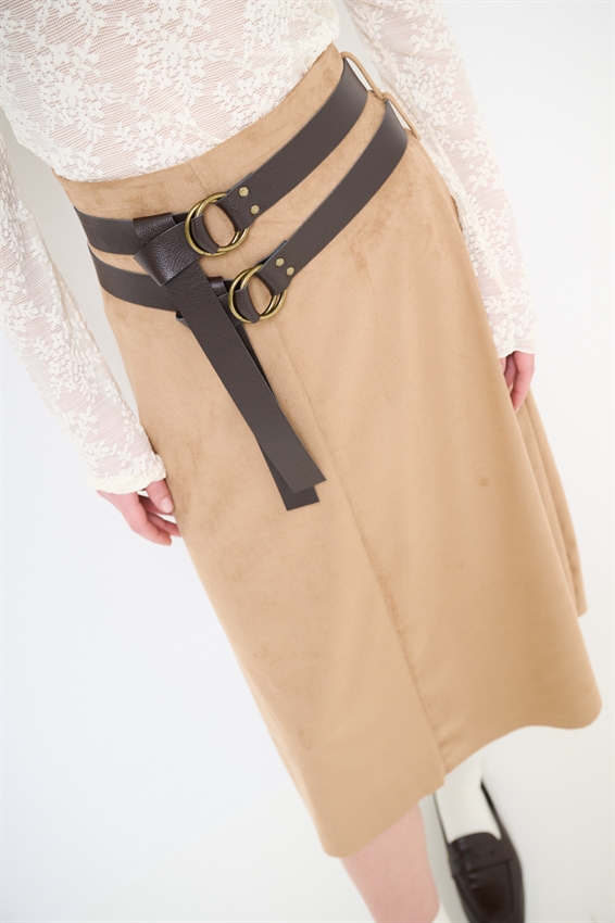 GONNA MIDI SVASATA SUEDE CON DOPPIA CINTURA