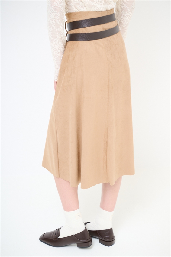GONNA MIDI SVASATA SUEDE CON DOPPIA CINTURA