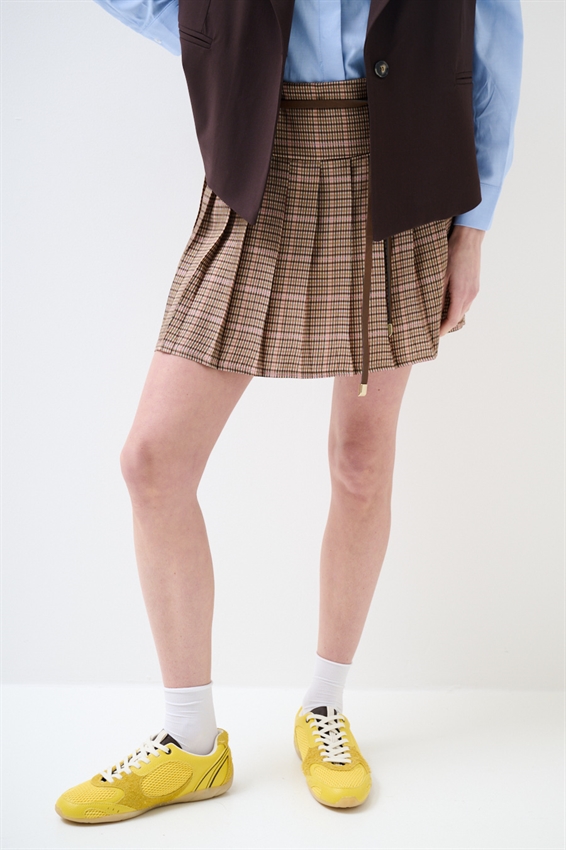 MINIGONNA A PIEGHE A QUADRO CON CINTURA