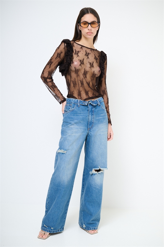 JEANS BAGGY CON RISVOLTO CINTURINO + ROTTURE