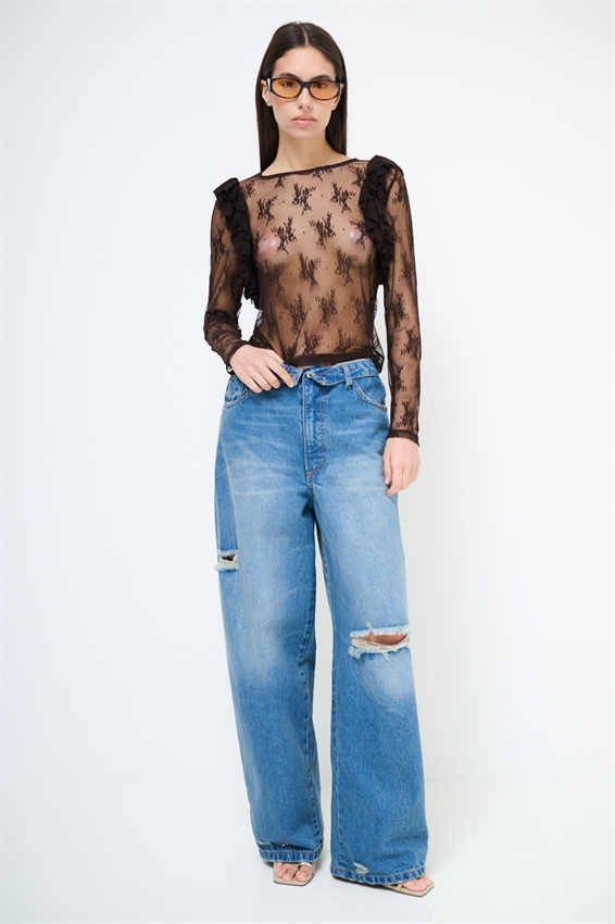 JEANS BAGGY CON RISVOLTO CINTURINO + ROTTURE