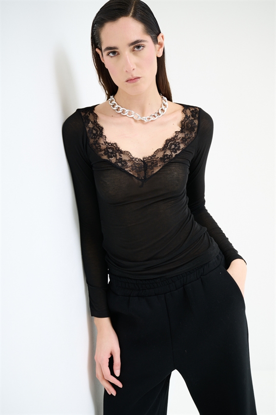 MAGLIA SCOLLO V CON PIZZO MODAL