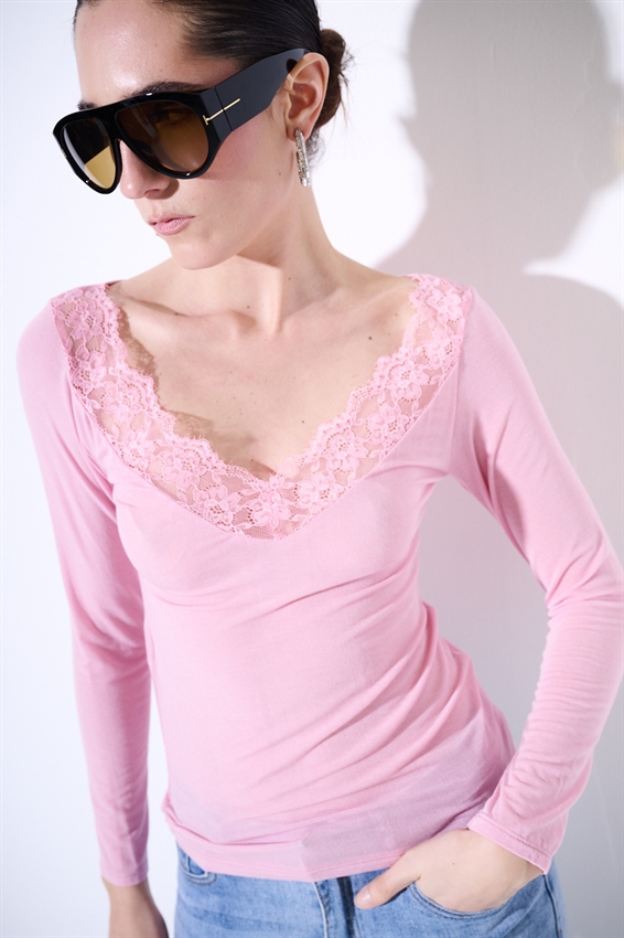 MAGLIA SCOLLO V CON PIZZO MODAL