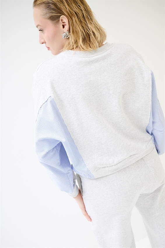 FELPA CON INSERTI RIGATI IN POPELINE