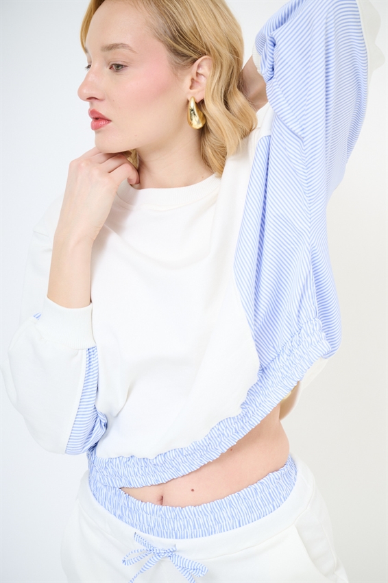 FELPA CON INSERTI RIGATI IN POPELINE