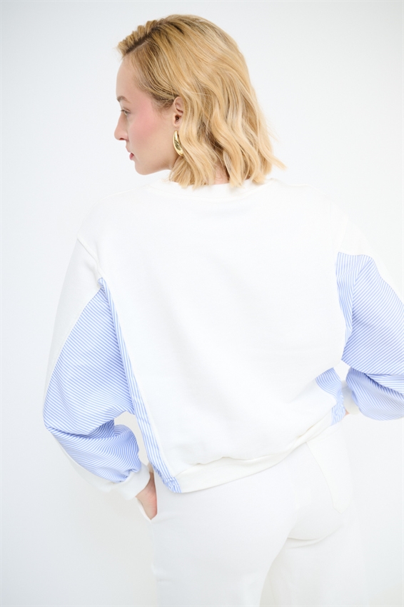 FELPA CON INSERTI RIGATI IN POPELINE