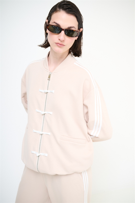 FELPA ZIP CON BANDE BIANCHE E ALAMARI