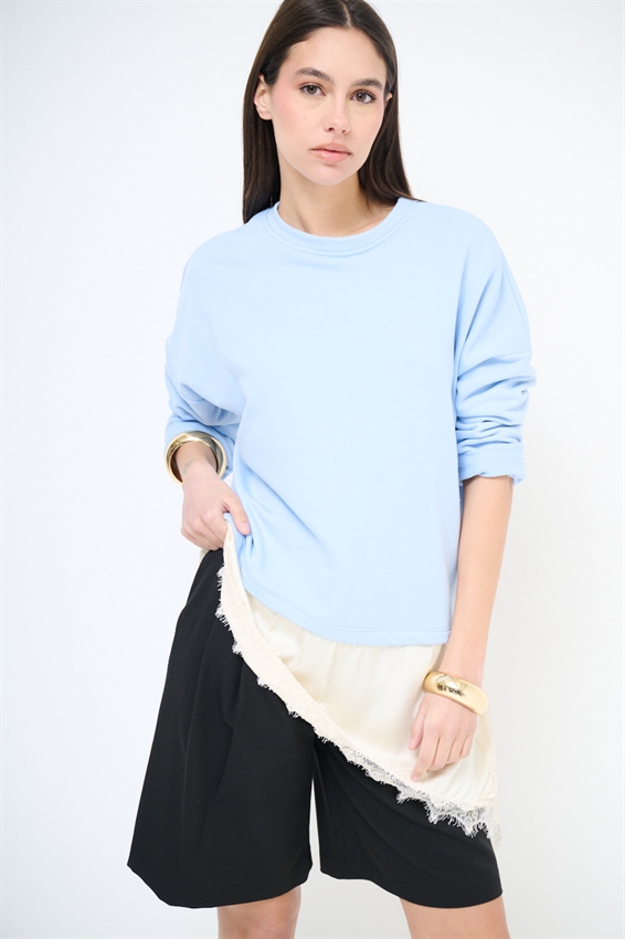 FELPA OVER CON RASO E PIZZO ASIMMETRICO