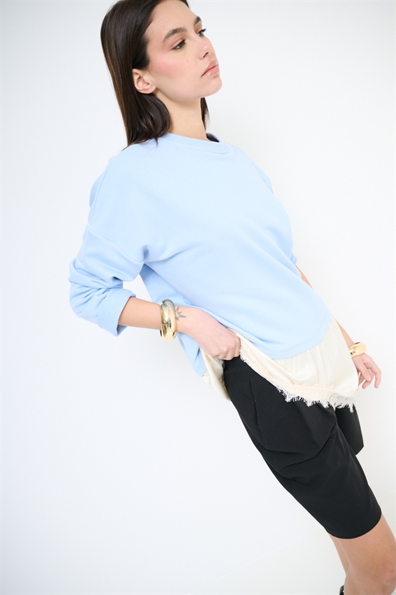 FELPA OVER CON RASO E PIZZO ASIMMETRICO