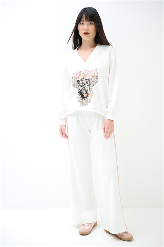 PANTALONE LARGO CON COSTINA ROSA E BEIGE