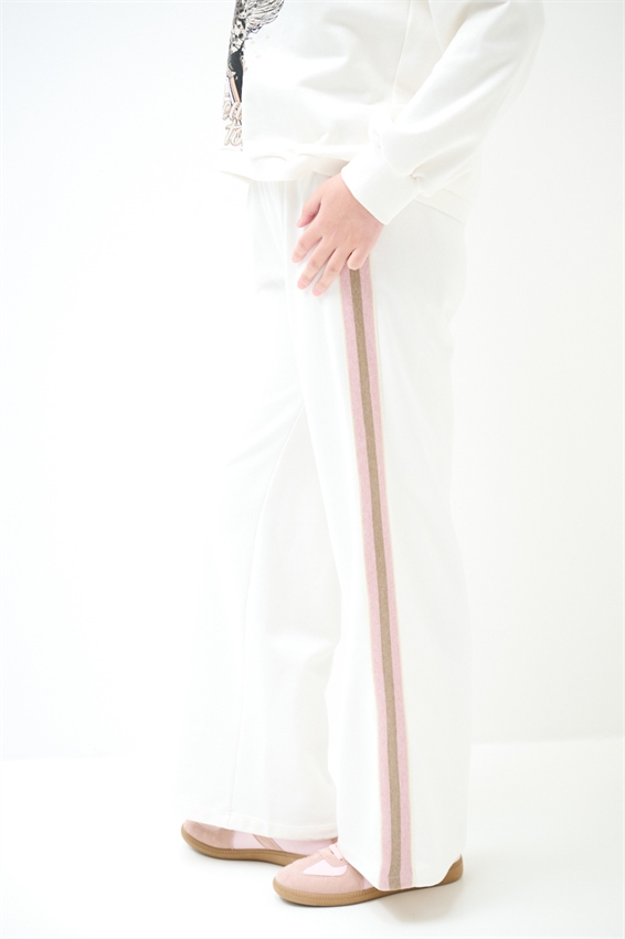 PANTALONE LARGO CON COSTINA ROSA E BEIGE